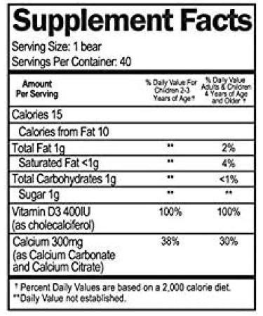 Yum-V's Kids Calcium Chews with Vitamin D - White Chocolate Bears - 300mg Calcium + 400iu Vitamin D3 - Bone & Teeth Support for Children - 40 Count - Buy Online on GoSupps.com