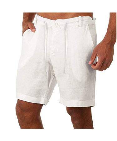 Shorts for Men, Mens Athletic Shorts, Mens Sweat Shorts, Mens Cargo Shorts Button with Pockets Casual Pants White Medium