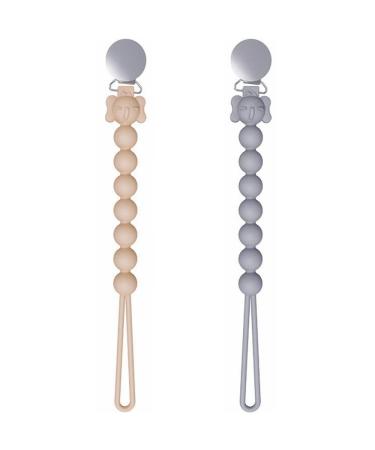Ki Wednesday Silicon pacifier chain for young girls 2 piece of pacifier chain baby pacifier band soft baby pacifier chain set baby pacifier chain clip gift to baby elephant (cream white.grau)
