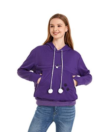 Cat Dog Pouch Hoodie Large Pet Pouch Sweatshirt Puppy Kitten Holder Carrier Pullover Shirt Unisex Hoodies Purple Small