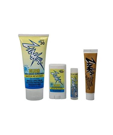 Zinka Sunny Days Personal Pack - SPF 30/50 - UVA & UVB Sunscreen Protection for Face Body Lips - Water Resistant Oil Free No Parabens (Nosecoat Lotion Face Stick Lip Balm)