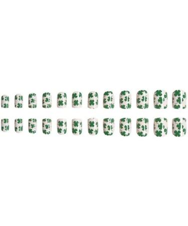 24pcs St. Patrick's Day Short Square Coffin Fake Nail Green 3D Press on Nails St. Patrick's Day Nails Luxurious Nails Acrylic Nails Fake Nails For Women Girls - Buy Online on GoSupps.com