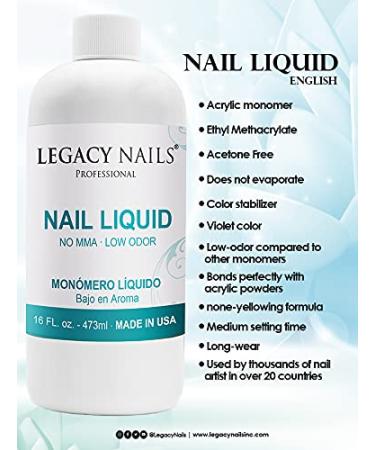 Legacy Nails Professional 16 oz Nail Sculpting Liquid Monomer - Color Stabilizer EMA Acrylic Monomer for Nail Extensions - Non-Yellow Formula - 16 Fl Oz - Buy Online on GoSupps.com