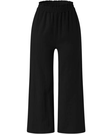 Gufesf Women's Cotton Linen Palazzo Pants - High Waisted Wide Leg Trousers with Pockets in Black (Small) - Buy Online on GoSupps.com