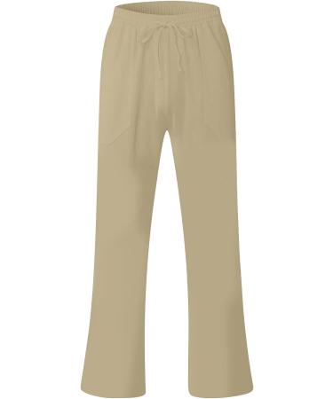 Men's Linen Lightweight Elastic Waist Drawstring Pants - XX-Large, A-khaki - Buy Online on GoSupps.com