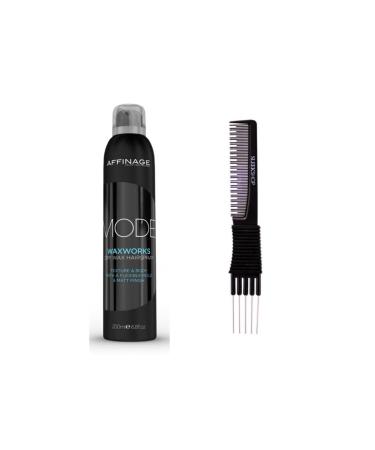 Asp Mode Waxworks Dry Wax Hairspray (6.8 oz) with Teasing Comb Pack of 1 Black