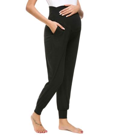 Love2Mi Maternity Women's Casual Pants Stretchy Comfortable Lounge Jogging Trousers S Black