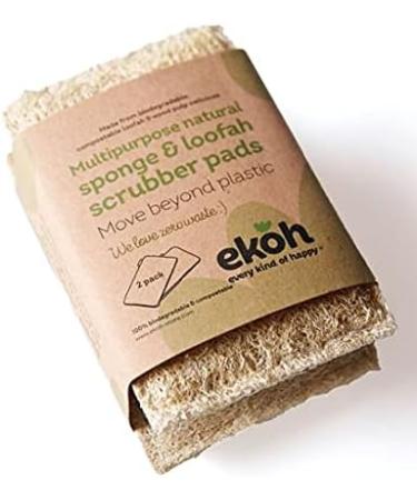 EKOH Natural Compostable Loofah Sponge - 2 Pack | Eco-Friendly Biodegradable Body & Kitchen Sponge - Buy Online on GoSupps.com