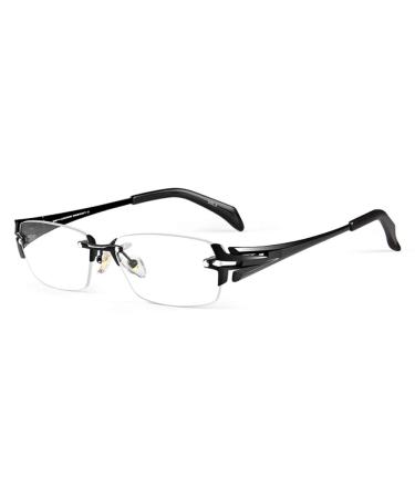 CAOXN blue light-blocking business reading glasses men made of pure titanium frameless anti-girdry-anti-UV blend reader black +2.00 +2.00 Black black