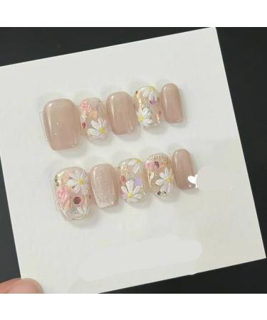 New Handmade Wearing Armor with Hand Painted Spring/Summer Flower Cat Eye Detachable Nail Patch 10pcs (Size : S)