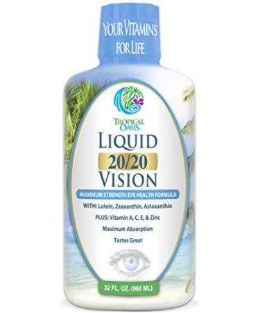 Liquid 20/20 Vision - Eye Vitamin Formula w/20mg Lutein, 4mg Zeaxanthin, 4mg Astaxanthin for Vision Support Max Absorption- Great Taste & No Pills to Swallow 32 Serv, 32oz