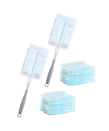 tibiu 60Pcs Duster Refills Electrostatic Duster Disposable Dusting Tools for Cleaning with 2 Handles for Home Ceiling Furniture Multi- Dusting