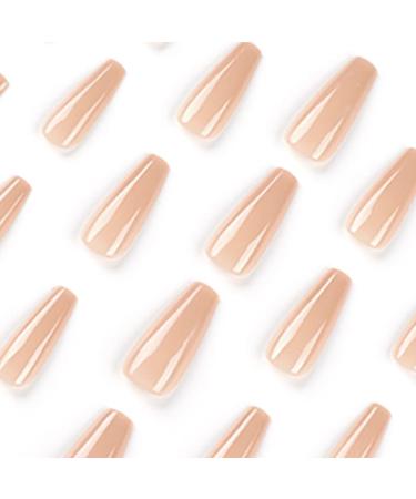 Buy Long Press on Nails - Nude Fake Acrylic Full Cover - 24 PCS Classic Opaque False Nails for Women & Girls - Buy Online on GoSupps.com