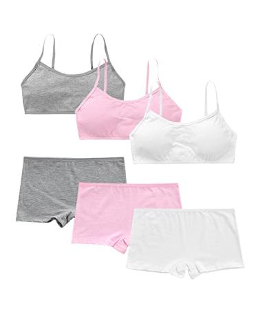 3 Sets of Girls Bra Underpants Cotton Bra Boxer Briefs Breathable Bra Elastic Underwear for Adolescent One Size Type 1