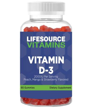 LifeSource Vitamins Vitamin D-3-2 000 IU - 90 Gummies - 45 Day Supply - Mixed Fruit Flavor - Pectin/Vegetarian No Artificial Colors or Flavors