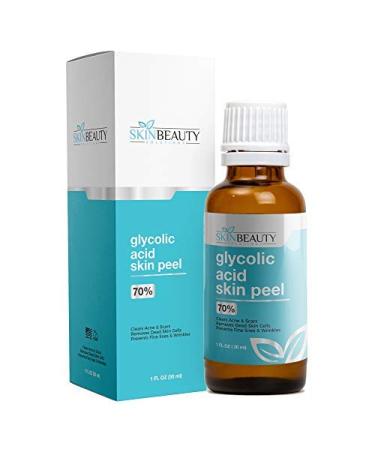 GLYCOLIC Acid 70% Skin Chemical Peel - Unbuffered - Alpha Hydroxy (AHA) For Acne  Oily Skin  Wrinkles  Blackheads  Large Pores Dull Skin (1oz/30ml) 1 Fl Oz (Pack of 1)