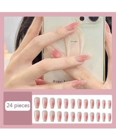 Noapasa Long Fake Nails French Tip Press on Nails Full Soft Gel Glue on Nails Glossy Acrylic Nails with Design for Women and Girls (Pink) - Buy Online on GoSupps.com