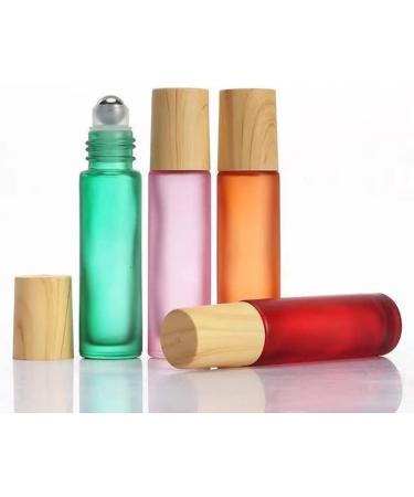 10 Pack Frosted Glass Essential Oil Roll-On Bottles - 10ml Refillable Massage & Perfume Vials with Stainless Steel Balls & Wood Grain Caps - Red Travel Essential Oil Containers - Buy Online on GoSupps.com
