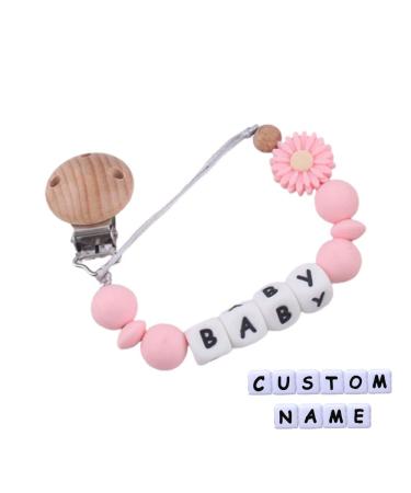 Personalized Pacifier Clip with Name Teethers & Small Toys in Place Little Daisy Pacifier Clip Silicone Pacifier Clip Customized Pacifier Fixer (Pink)