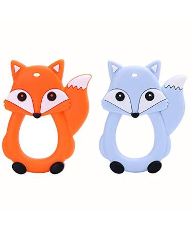 2pcs Cartoon Fox Infant Baby Teething Ring Silicone Pacifier Dummy Teething Toy Pendant