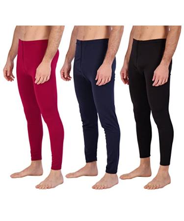 3 Pack: Men's Thermal Underwear Base Layer Fleece Lined Compression Pants - Functional Fly -Long John Bottom(Big & Tall) Standard X-Large Set D