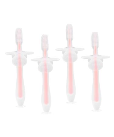Frcolor 4 pieces toddler toothbrush baby training toothbrush toothbrush made of silicone baby toothbrush with lid training brush. Infant toothbrush newborn suction cup bristles pink
