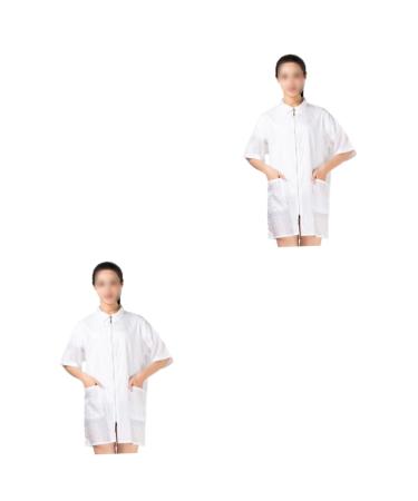 minkissy Hair Hair dye Short Sleeve Salon Vest Hair Stylist Jacket Custom Barber Jackets Salon Jacket pet Hair dye Woman Hair Dye Clothes Work Cloth Men and Women White Baking Oil