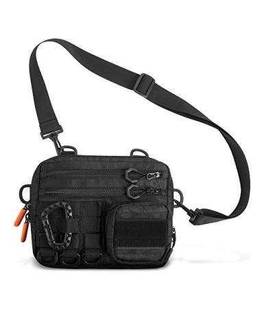 Fitdom Black Small Tactical Messenger Bag For Men. This EDC Has Multiple Ways to Carry as Sling, Shoulder, Crossbody, Waist.