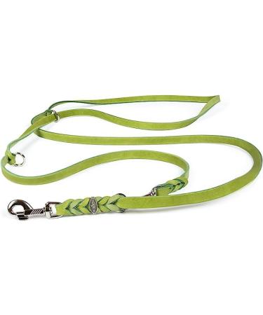 COPCOPET-fat leather line for dogs-3-way adjustable dog leash made of soft leather with carabiners & fittings made of chrome-braided leash 100% handmade in Germany (2.40m x 8mm | green) 2.40 m x 8 mm green