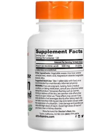Doctor's Best Extended Release Niacin with niaXtend 500mg - 120 Tablets - Cardiovascular Support and Metabolic Health - Buy Online on GoSupps.com