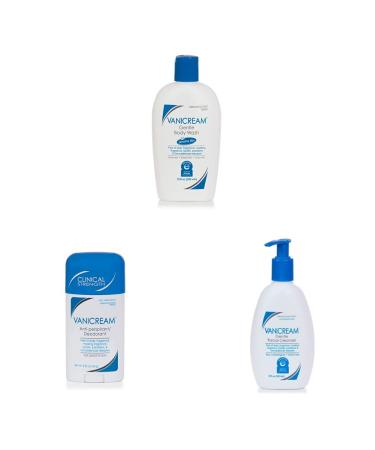 Vanicream Gentle Body Wash | Fragrance 12 Ounce & Anti-Perspirant Deodorant for Sensitive Skin-2.25 oz-Clinical-Strength Deodorant & Gentle Facial Cleanser with Pump Dispenser-8 fl oz Body Wash + Deodorant + Cleanser