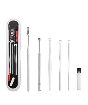 6Pcs/set Ear Cleaner Stainless Steel Ear Wax Pickers Spiral Earpick Wax Remover Curette Ear Cleaner Spoon Ear Care Clean Tool - (Color: Silver)