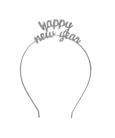 FRCOLOR Crystal Happy New Year Headband Sparkly Rhinestone New Year Tiara Hair Hoop Headdress Christmas Holiday Party Supplies Favors