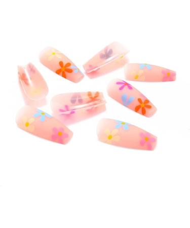 Coffin False Nails Long Fake Nails French Flowers Press on Nails Ballerina Acrylic Stick on Nails 24pcs for Women and Girls (Color : PINK Size : D) - Buy Online on GoSupps.com