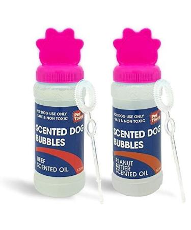 2 X 120 ml Blowing Bubbles for Dogs that contains SCENTED in BEEF and PEANUT BUTTER for Pet Interactive Play (BEEF + PEANUT BUTTER 2 X Pink (1 Beef + 1 Peanut Butter)) - Buy Online on GoSupps.com