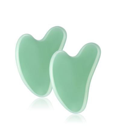 Gua Sha Facial Massage Tool: 2 Pack Natural Jade Stone Guasha Board for Face and Body - Gua Sha Scraping Massage Tool for SPA Acupuncture Therapy Trigger Point Treatment (Green 2Pcs)