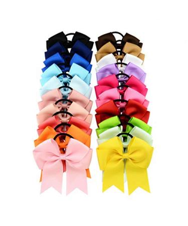 VALICLUD 20PCS Large Cheer Hair Bow Ponytail Holder Satin Elastic Tie Band for Women Girl Softball Cheerleader Sports Random Color