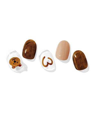 ohora Semi Cured Gel Nail Strips (N Caramel Bear) - Brown Solid Works with Any UV/LED Nail Lamps Salon-Quality Long Lasting Easy to Apply & Remove - Includes 2 Prep Pads Nail File & Wooden Stick