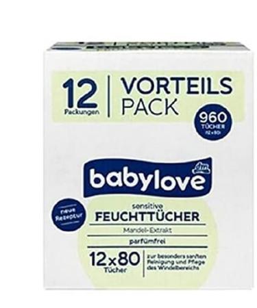 babylove Value Pack Wet Wipes 12 x 80 pieces 960 pieces Aloe Vera & Chamomile