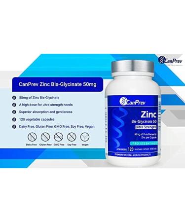 CanPrev Zinc Bis-Glycinate | 120 v-caps | Ultra Strength | 50mg of Pure Elemental Zinc per Capsule | Premium Natural Health Products - Buy Online on GoSupps.com