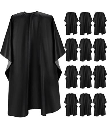 12 Pieces Barber Cape Waterproof Shampoo Capes with Snaps Closure Large Hair Cutting Salon Cape Barber Client Cape Haircut Apron for Women Men Kids Hair Salon, Black, 59 x 47 Inch