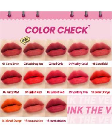 Peripera Ink the Velvet Lip Tint - High Pigment Color, Longwear, Weightless | 007 GIRLISH RED 0.14 fl oz - Buy Online on GoSupps.com