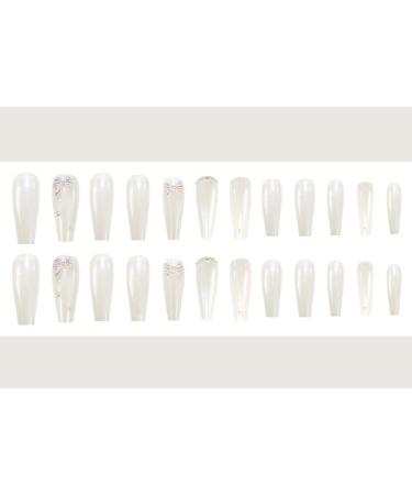 Press on Nails 3 Sets Pearl Bow Press-on Nails Long Aurora Powder Artificail Nails Fake Nail for Women Girls (Color : White) (Color : White) (White) - Buy Online on GoSupps.com