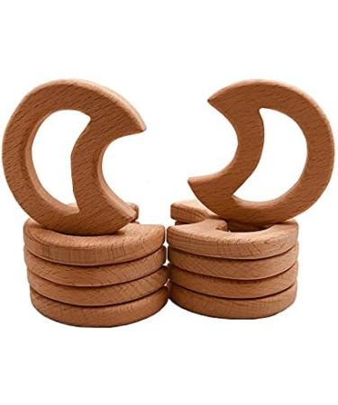 Wendysun 5pcs Cartoon Wood Baby Teether - Natural Animal Full Moon Shape Teething Nursing Beech Teether DIY Pendant Toy - Buy Online on GoSupps.com
