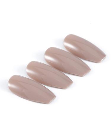 Brishow Coffin Artificial Nails - 24 Pcs Full Cover Natural Ballerina Acrylic Press-On Nails for Women & Girls - Buy Online on GoSupps.com