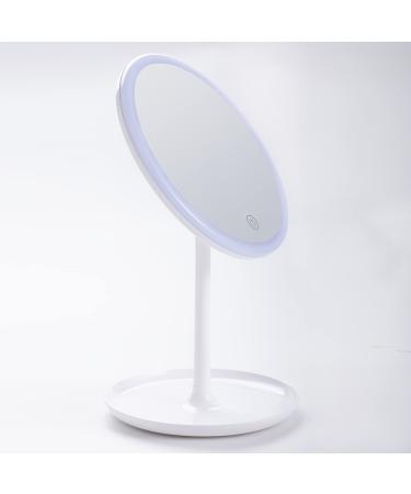 HOMEMIRO 8.0 Large Tall Round Lighted Makeup Mirror with Lights 3-Color Dimmable Light Up Mirror for Desk Brightness Adjustable Cordless Rechargeable Desktop Vanity Mirror 1X Daylight Cosmetic Mirror