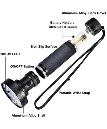LGUIY UV Torch Flashlight UV Light 100 LEDs Torch Black Light 395nm Ultraviolet Flashlight Blacklight with Goggle for Pet Dog Cat Stains Scorpion Currency Bed Bug Detector - Buy Online on GoSupps.com