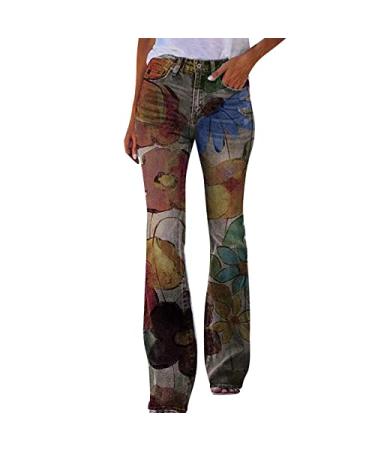 beshionljs Women Long Running Pants with Pockets Multiple Choice Print Casual Loose Pants High Waist Straight Leg Sweatpants Gold-05 XX-Large