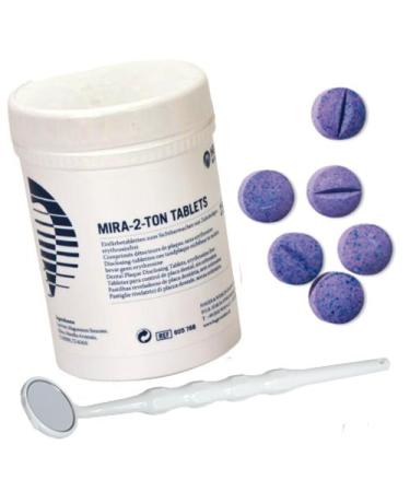 Miradent Mira 2 Ton Plaquetest tooth staining tablets in a pack of 250 with special anti-fog mirror