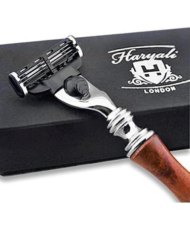 Haryali London Men's Pure Roose Wood Handle Shaving Razor - Designer Box Gift Set with 3 Different Heads: 5 Edge, Triple Edge, and DE Safety Head for Perfect Shave - Mach 3 Compatible - Buy Online on GoSupps.com